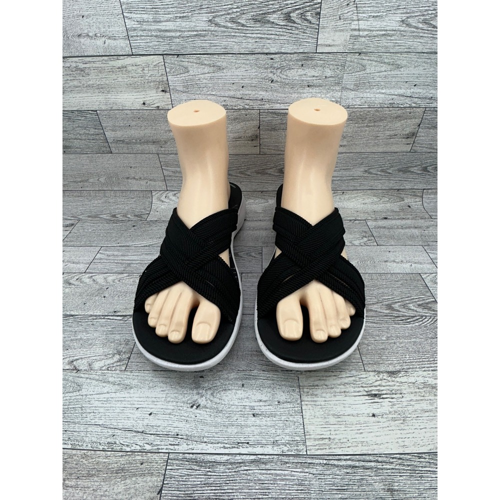 Clarks Cloudsteppers Black Crossover Strap Washable Comfort Sandals Womens Sz 9